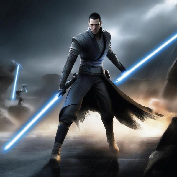 Starkiller unleashes powerful force abilities against imperial forces