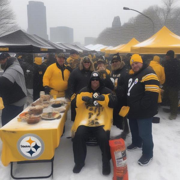 steelers fans tailgating in snow