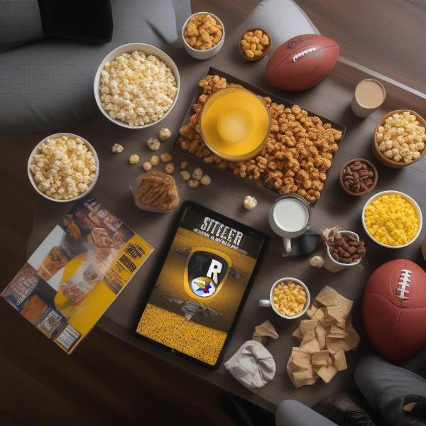 Well prepared home setup to stream Steelers football game with snacks