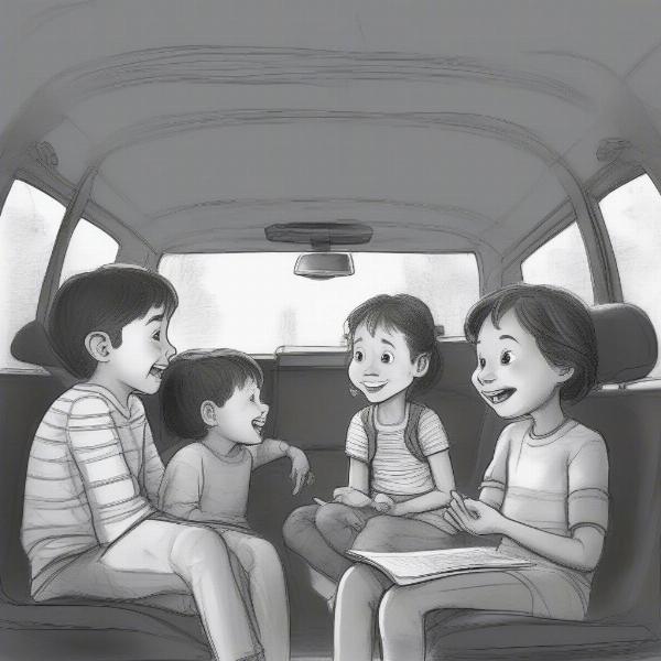 kids storytelling in a car