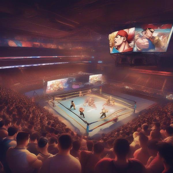 Street Fighter 6 competitive scene showing crowd and tournament play