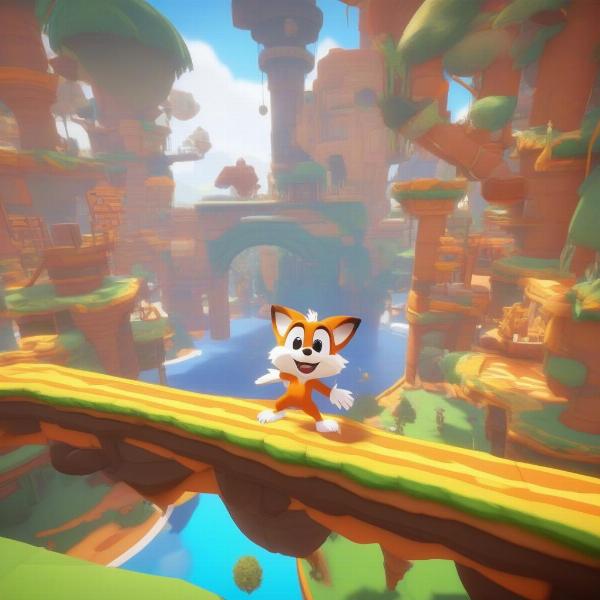 super lucky's tale gameplay with character jumping on platform