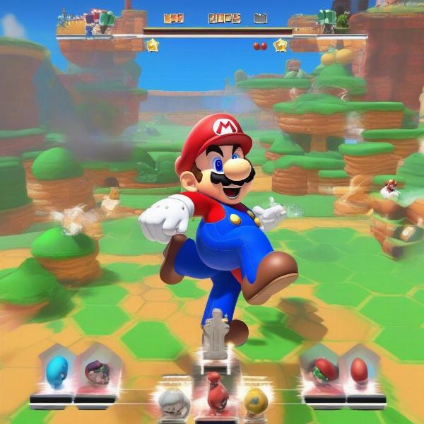 Super Mario war game, multiplayer screen, multiple players, different characters, combat ready