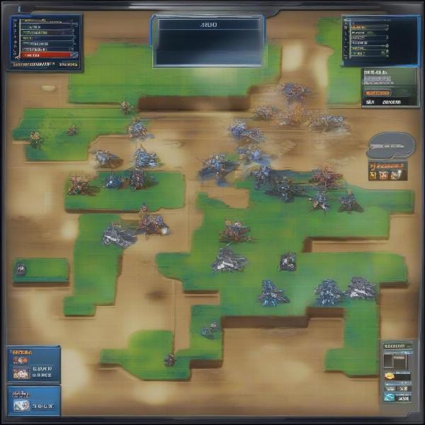 Tactical map in Super Robot Wars showing unit placement and turn-based battle grid