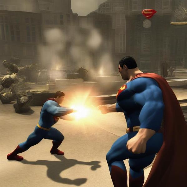 Superman fighting Metallo in the Superman Returns Xbox 360 game