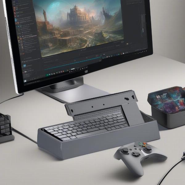 Surface Pro gaming setup with controllers and external monitor