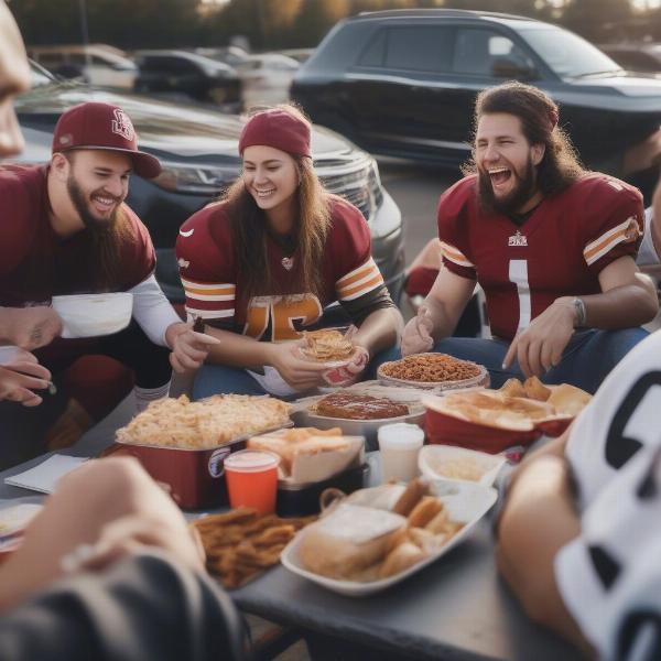 a group of fans tailgating with food, games and team spirit