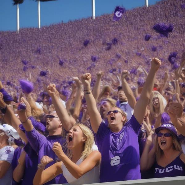Fans cheering during TCU Tech football game
