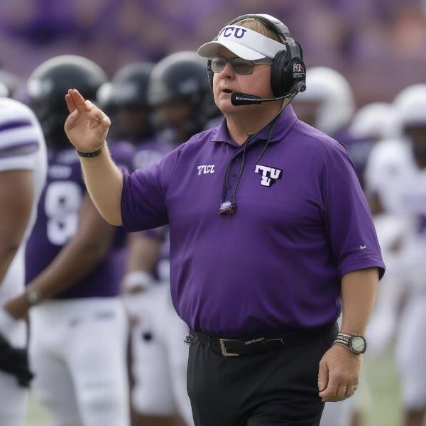 Gary Patterson coaching TCU during a Tech game