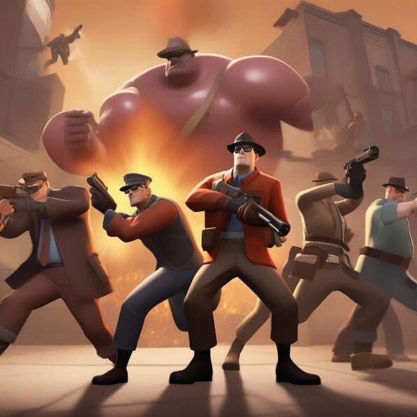 Team Fortress 2 multiplayer action showing several player characters