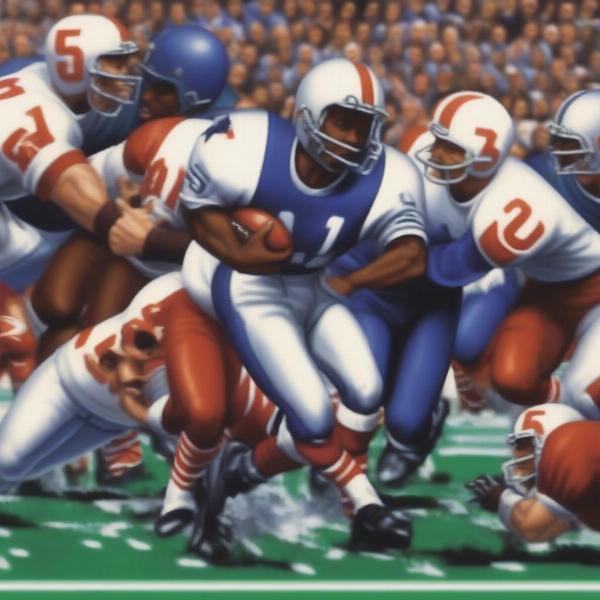 Tecmo Super Bowl SNES game action with a player running the ball