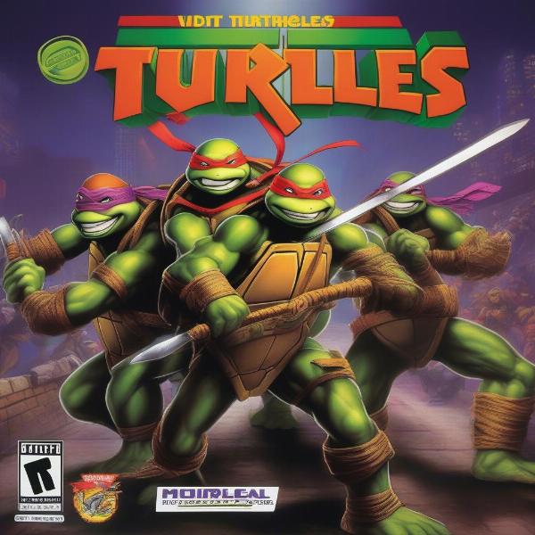 Teenage Mutant Ninja Turtles Xbox game cover art featuring all four turtles fighting enemies