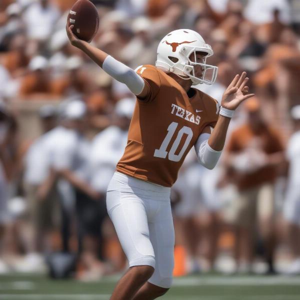 Texas quarterback throwing ball during spring game