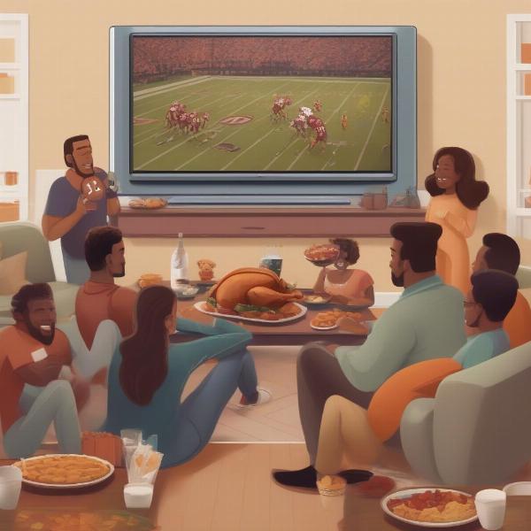 Family celebrating Thanksgiving football