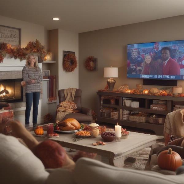 family watching thanksgiving football