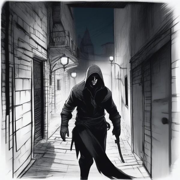 Garrett sneaking in thief video game