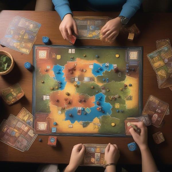 Competitive board game for three, focusing on strategic decision making and competition