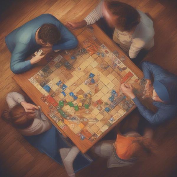 three people engaging in a board game session