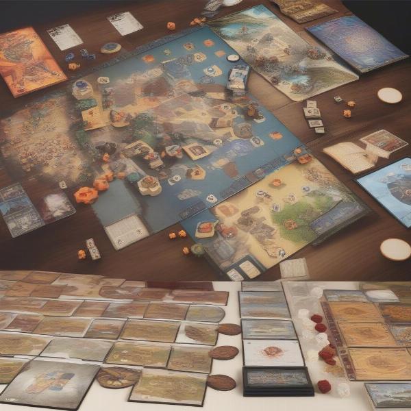 various board games demonstrating differing time commitments, complexity, different genres represented in images