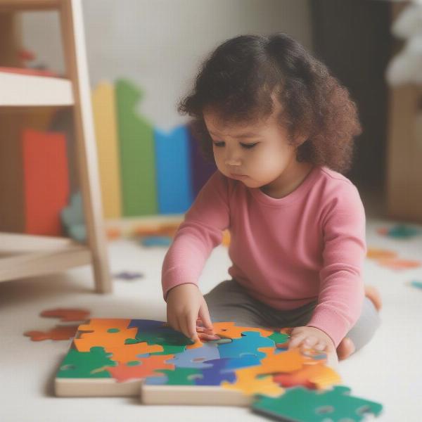 Toddler engaging with a simple puzzle