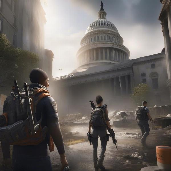 Tom Clancy's The Division 2 gameplay screen showing urban exploration.