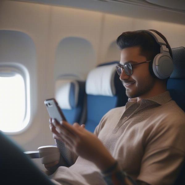 traveler enjoying games on airplane