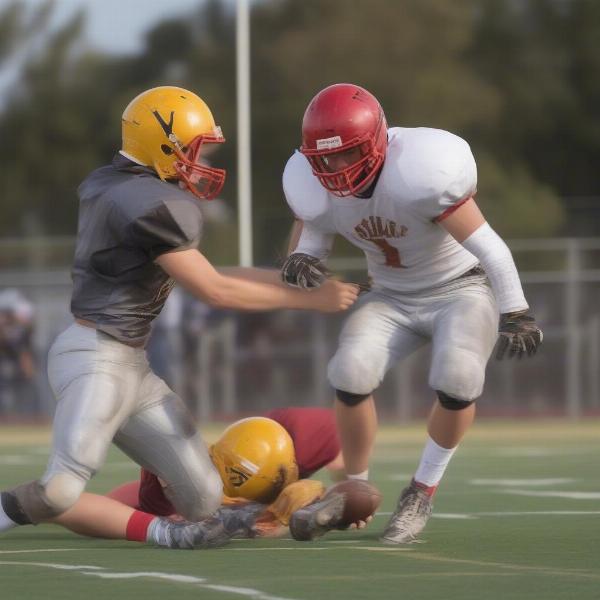 Tri Valley High School Football Players mid-game action