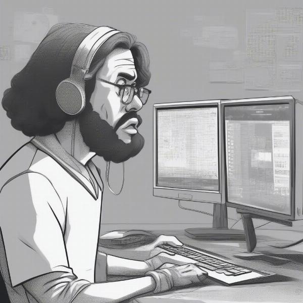 a person looking at a screen with errors
