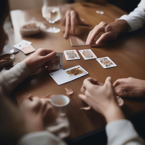 Couple playing a card game on a table