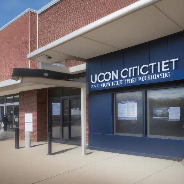 UConn ticket office with a sign showing logo