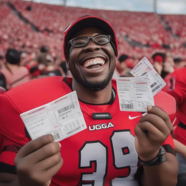 Excited UGA fan holding tickets