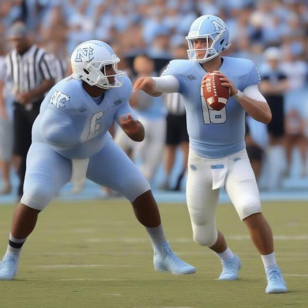 UNC quarterback throws a football during a game