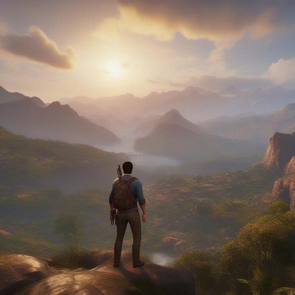 nathan drake character in uncharted 4 looking over a vast landscape