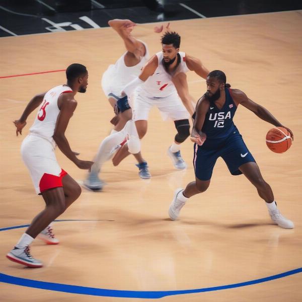 USA vs Canada Basketball Game On-Court Action