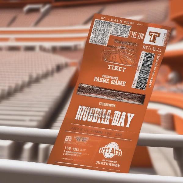 ut austin football game ticket in stadium with orange seats in the background