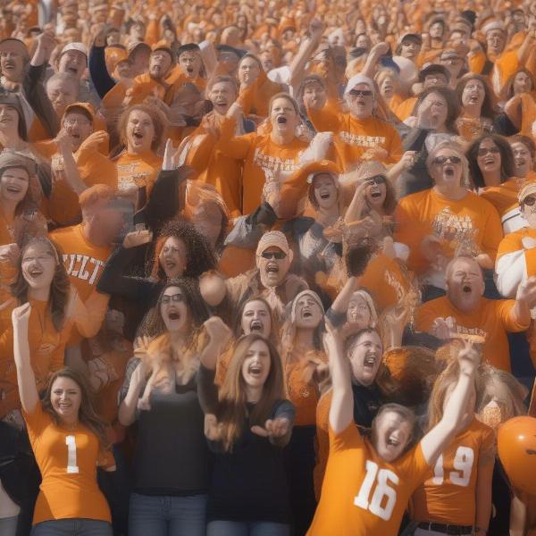 Fans celebrating at a UT football bowl game