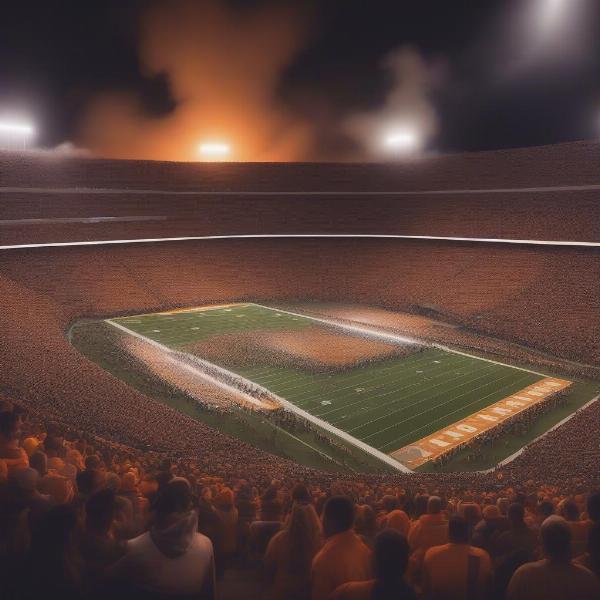 Stadium lights illuminate the UT football bowl game