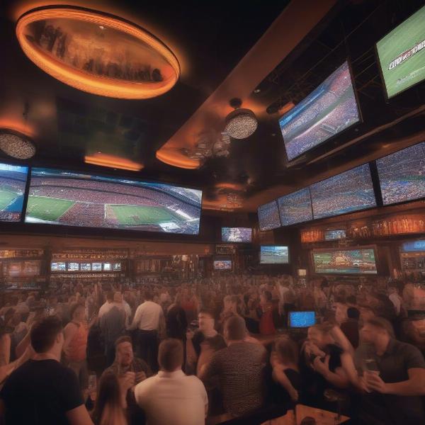 Vegas sports bar showing football game on many screens