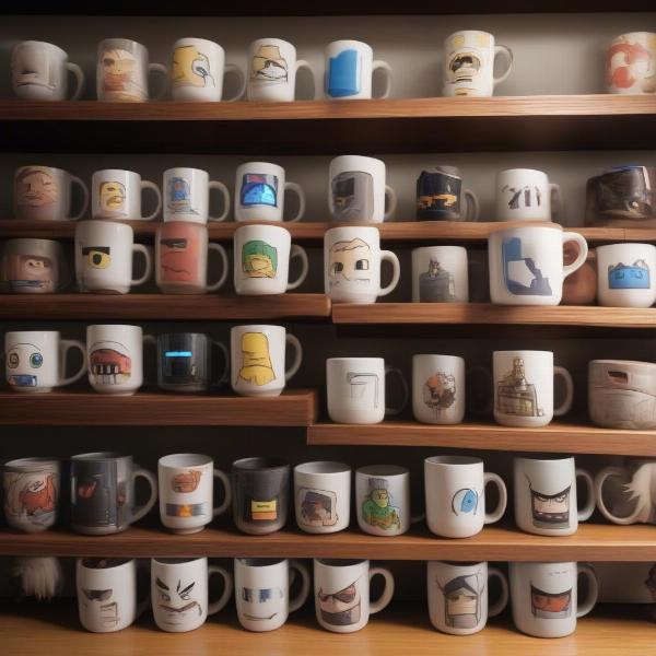 Collection of different video game character mugs