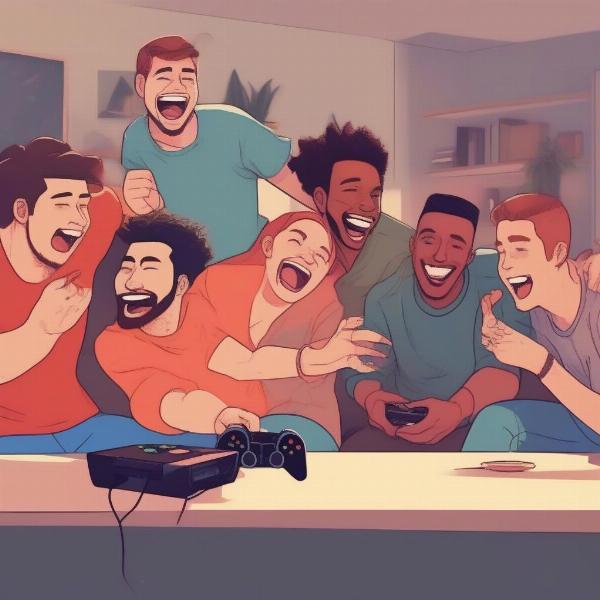 friends playing video games at home