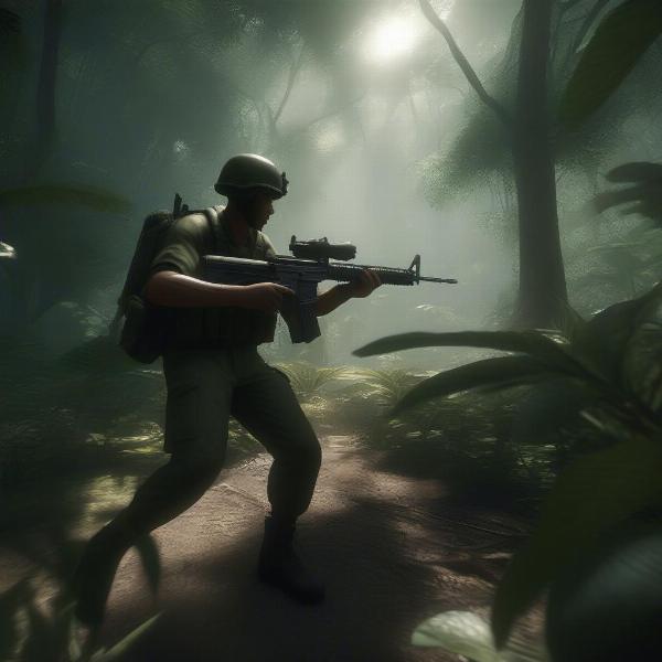 Vietnam war combat in dense jungle