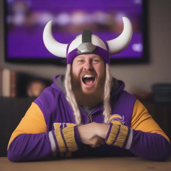 passionate fan watches vikings game