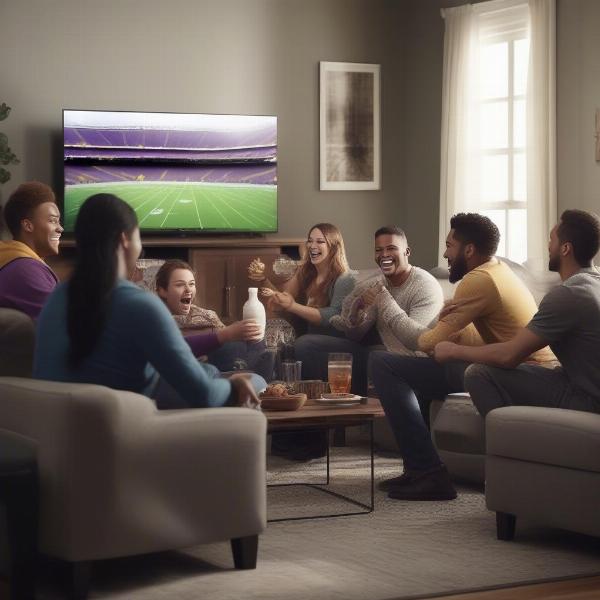 vikings fan enjoying game with friends on tv