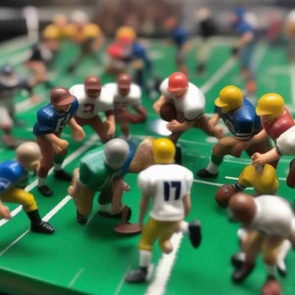 vintage electric football game plastic players closeup