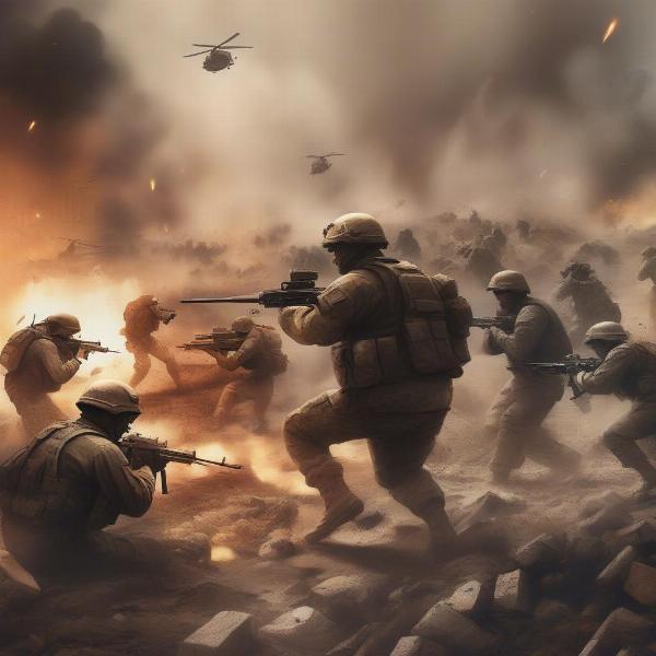 virtual soldiers fighting on a war battlefield