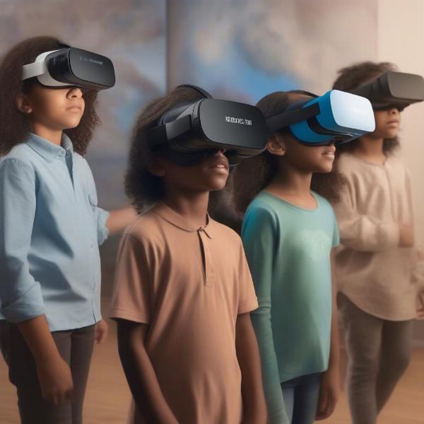 Kids engage in educational vr experiences