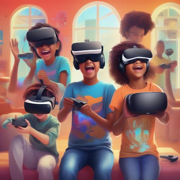 Happy kids exploring fun vr games