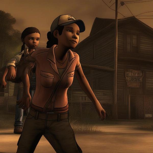 Telltale Walking Dead gameplay on Xbox 360, showing Clementine and Lee interacting
