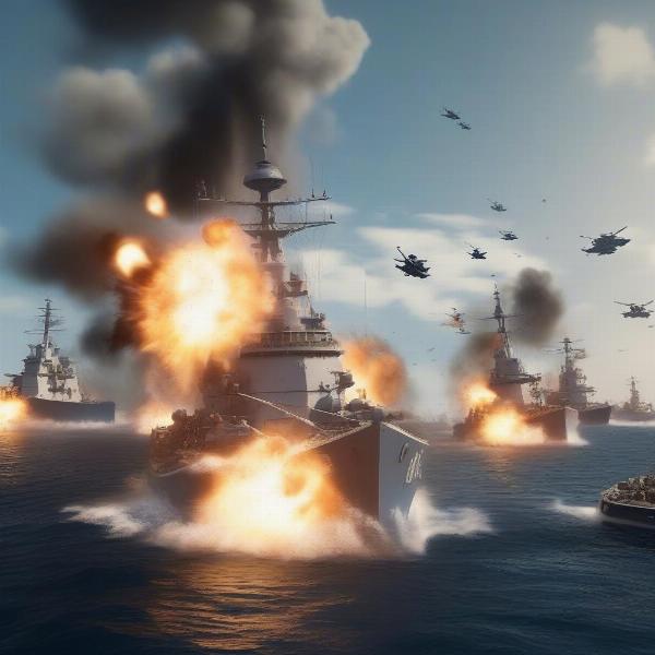 Naval battle scene in an online warship game