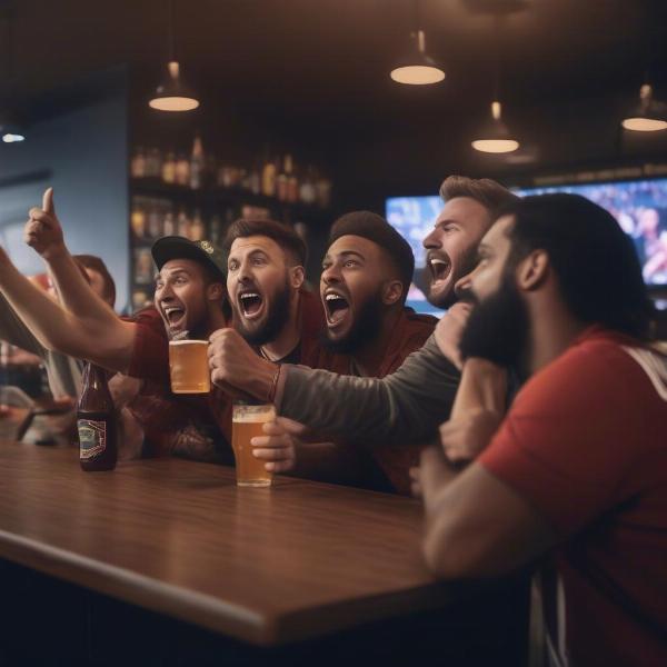 watching the national championship game with friends at a bar